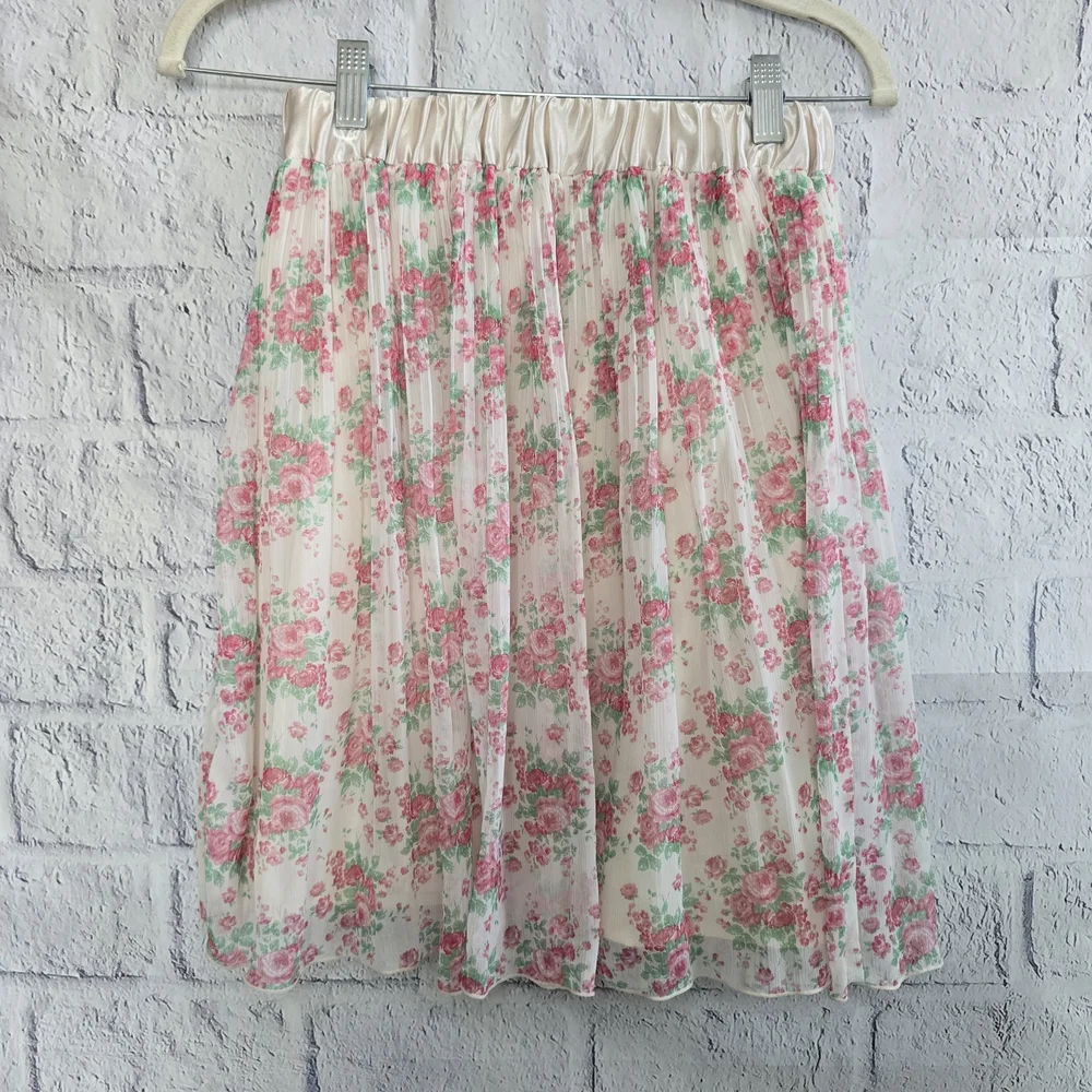 Unique Floral Pink Romantic Coquette Pleated Skirt